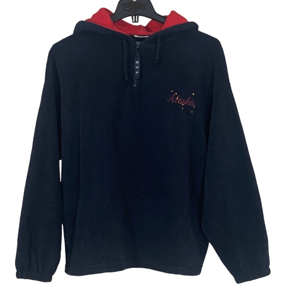 Men’s Vintage Alaska Zip Up Fleece Jacket Size Large Navy Red Retro Oversized - Picture 10 of 11